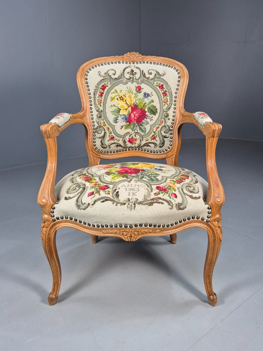 Vintage Danish Fauteuil Chair Embroidery French Antique Style 1963 EB8082 VCAR - UKDK FURNITURE