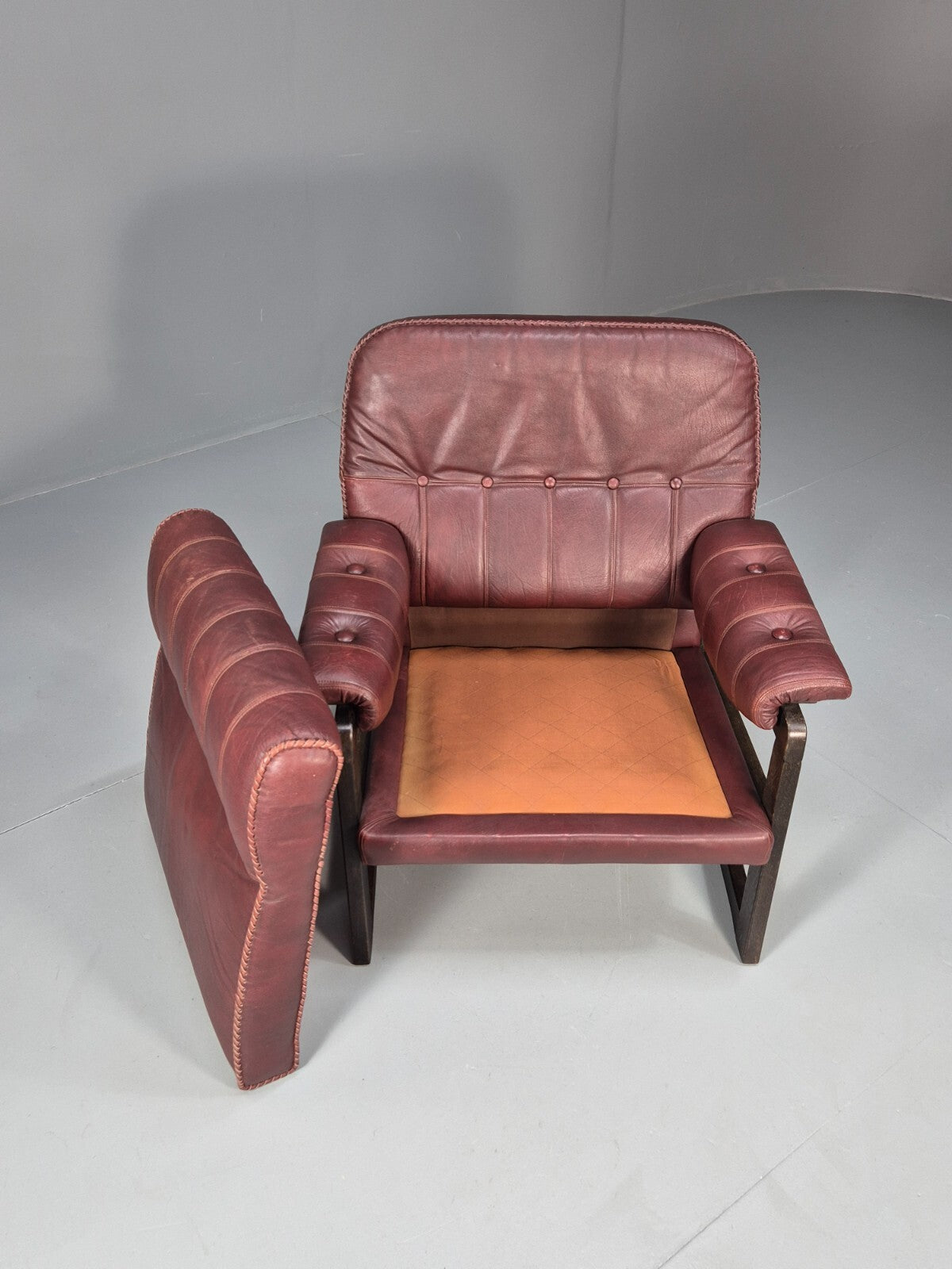 Vintage Danish Burgundy Leather Lounge Chair Stitch Detail 1980s MCM EB9259 MNOR - UKDK FURNITURE
