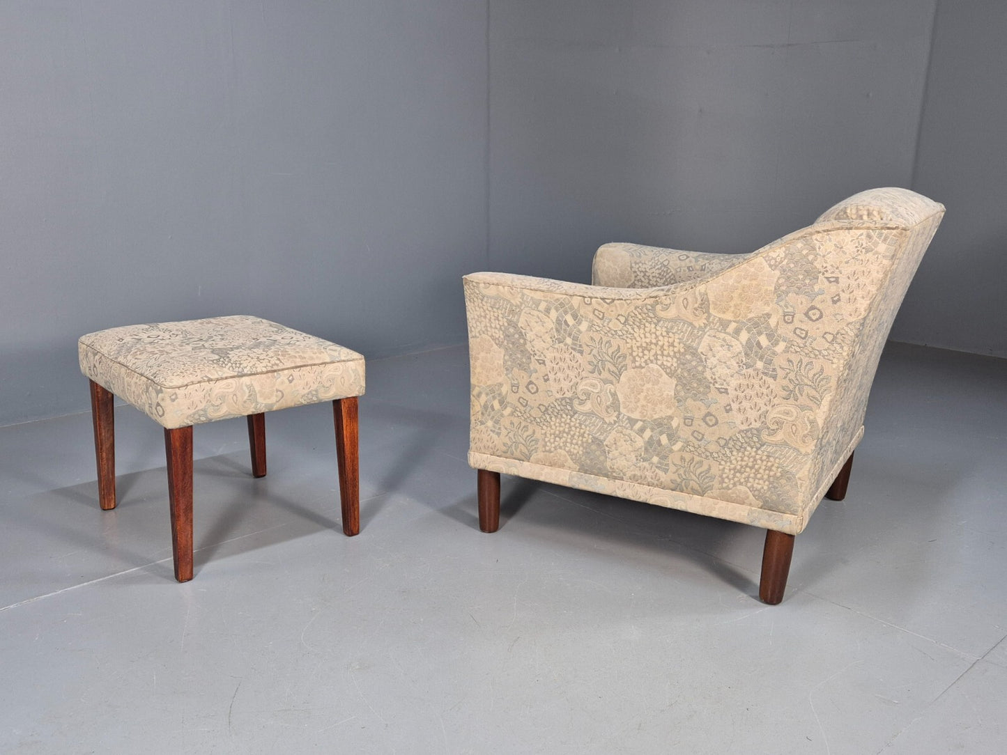 Vintage Danish Lounge Chair with Ottoman Floral Cotton 1980s Retro EB9594 MNOR - UKDK FURNITURE