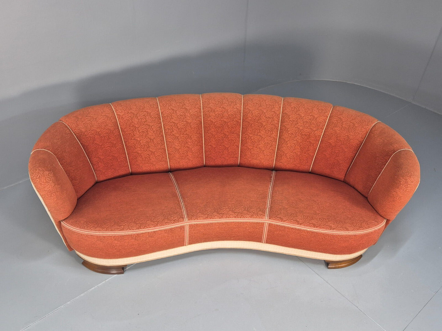 Vintage Danish Art Deco Banana Sofa Peach and Cream 1930s Retro EB9745 V3SS - UKDK FURNITURE