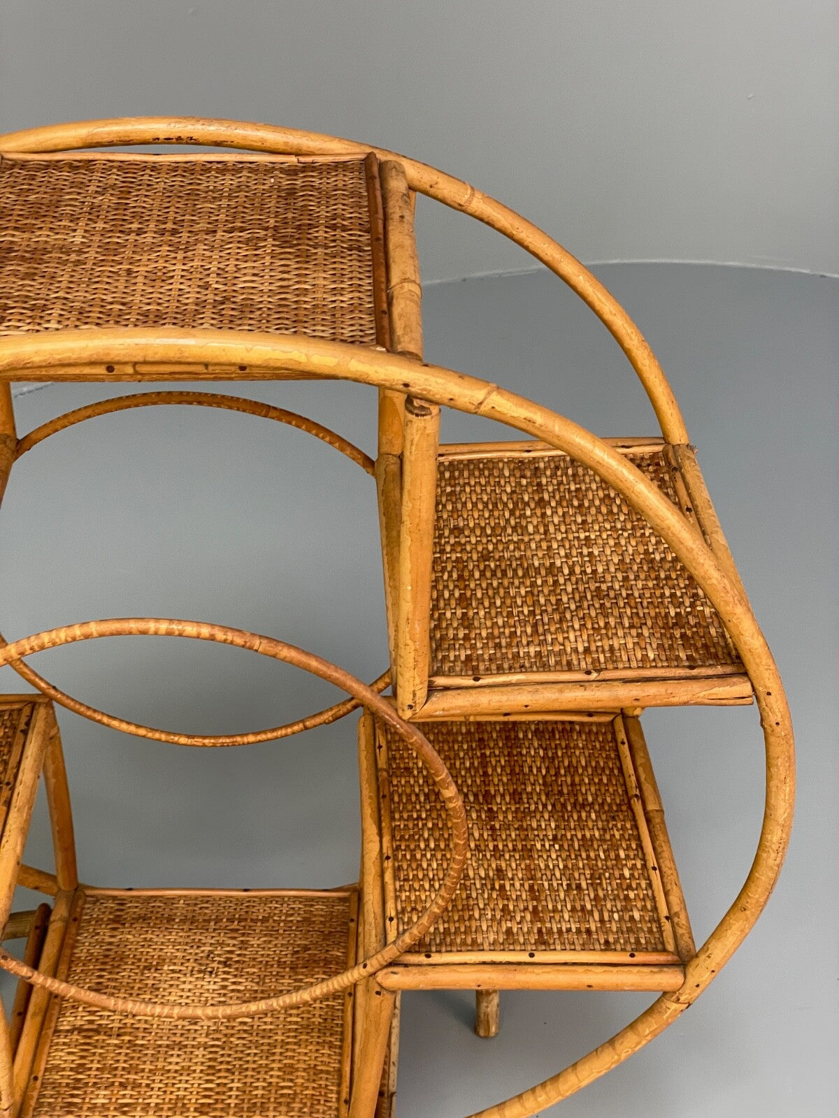 Antique Art Deco Bamboo And Wicker Circular Small Display Shelving EB9737 MWOO - UKDK FURNITURE