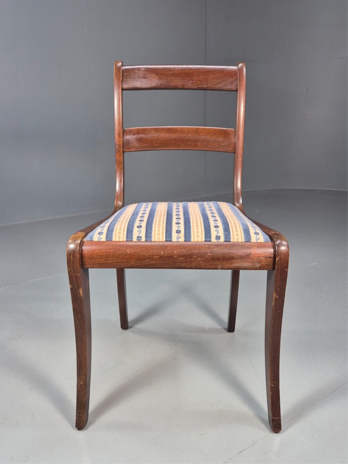 Vintage Danish Dining Chair Blue Striper Mahogany Georgian 20th C EB1479 VDIN - UKDK FURNITURE