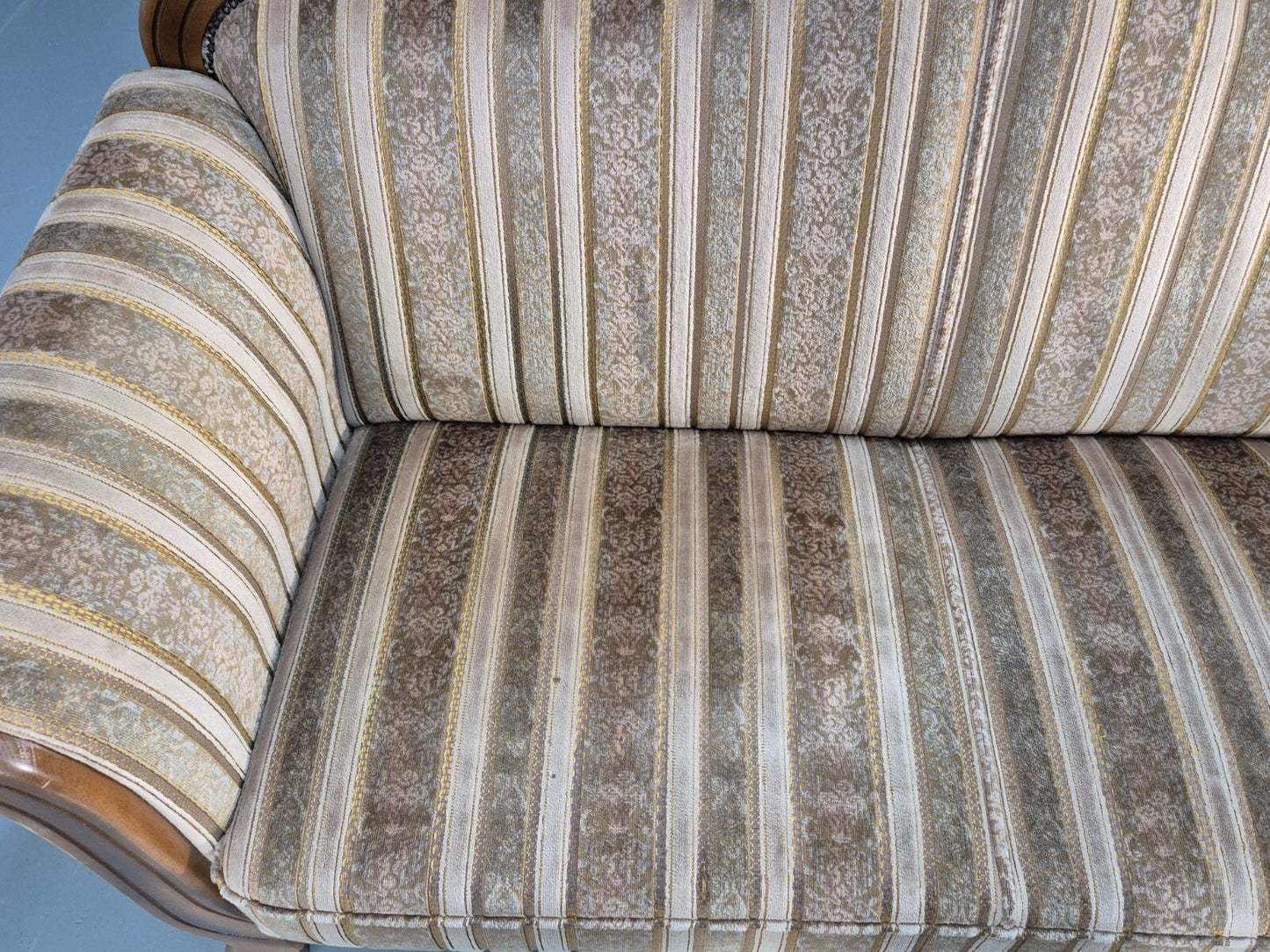 Vintage Danish Empire Style 2 Seat Settee Brown and Cream Antique EB9541 V2SS - UKDK FURNITURE