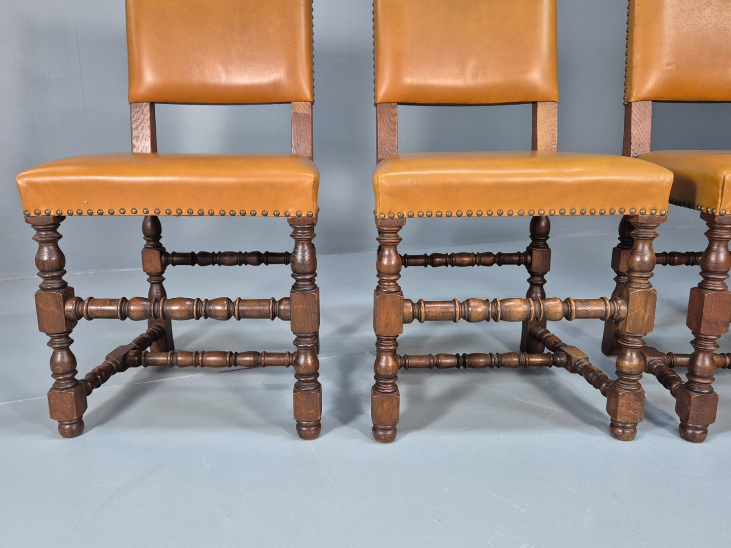 Vintage Tan Leather Dining Chairs Oak Frames 1950s Danish Design EB9660 VDIN - UKDK FURNITURE
