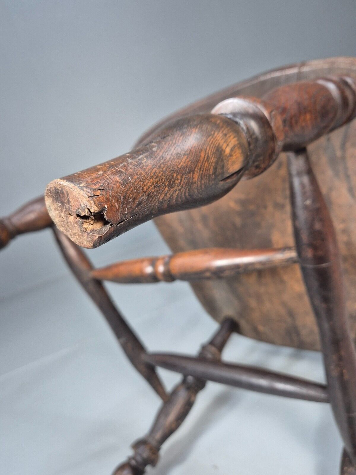 Vintage Oak Captains Chair Turned Stretchers Antique EB9030 VDIN - UKDK FURNITURE