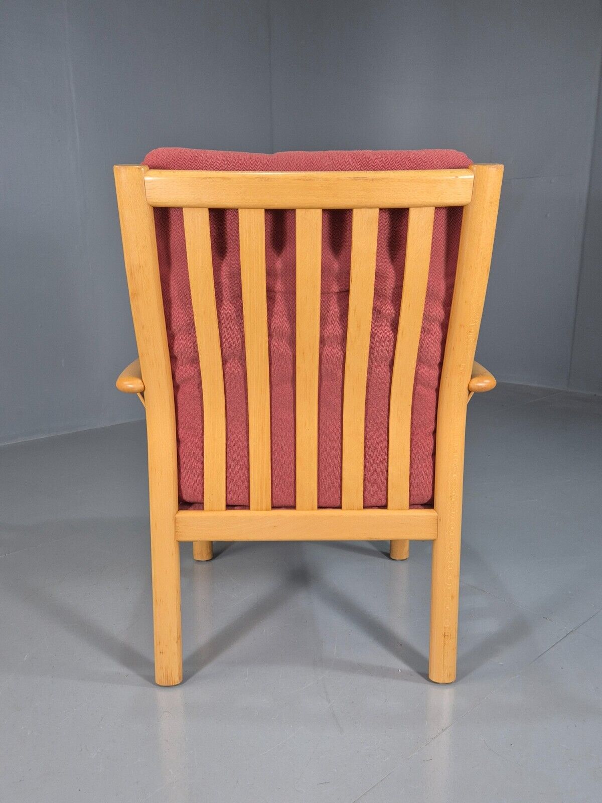 Vintage Danish Lounge Chair Red Cotton Beech Wood Frame 1980s Retro EB7490 MNOR - UKDK FURNITURE