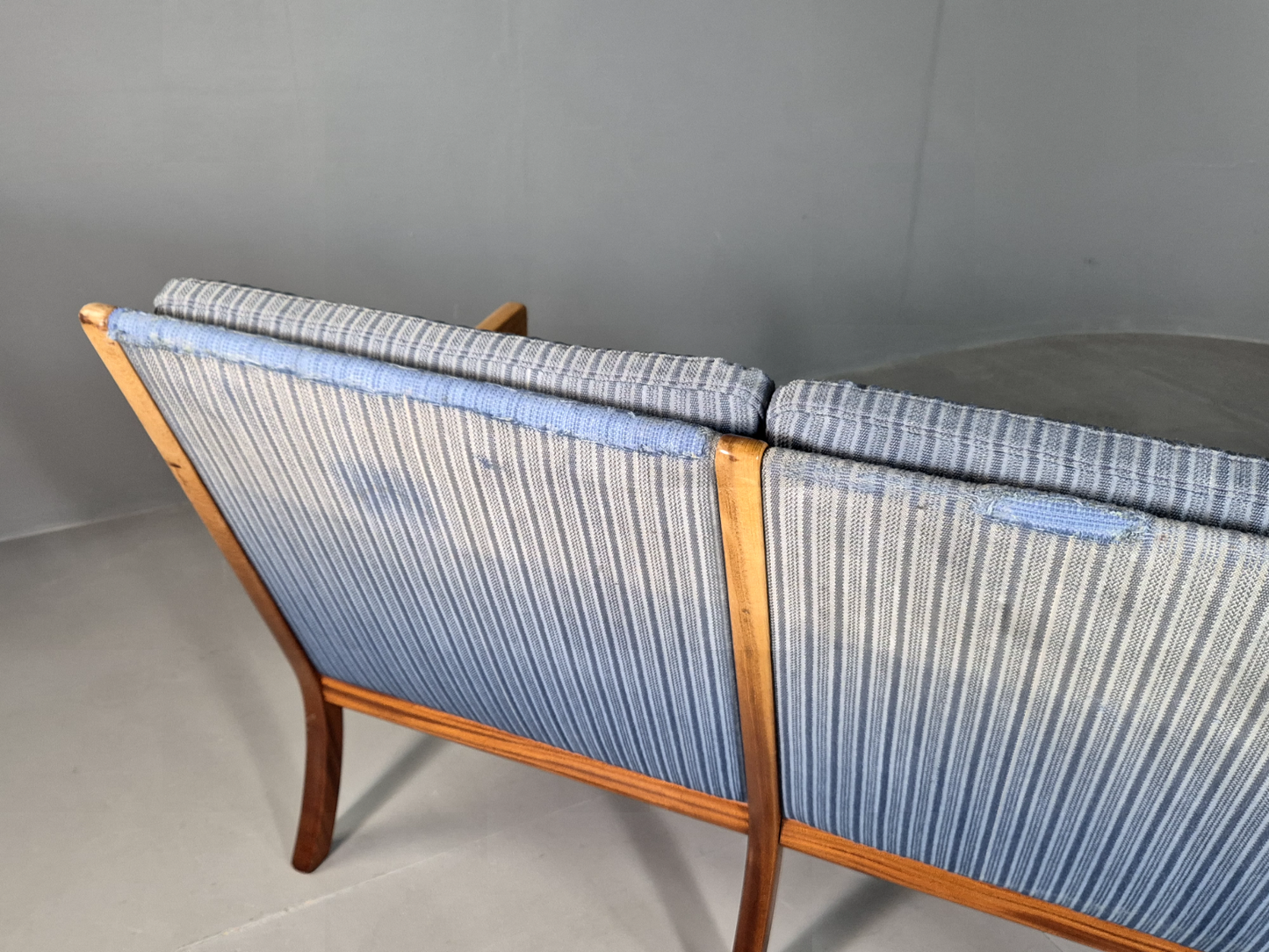 Vintage Danish 3 Seat Sofa Blue Mahogany Wanscher Retro MCM EB6985 M3SS - UKDK FURNITURE