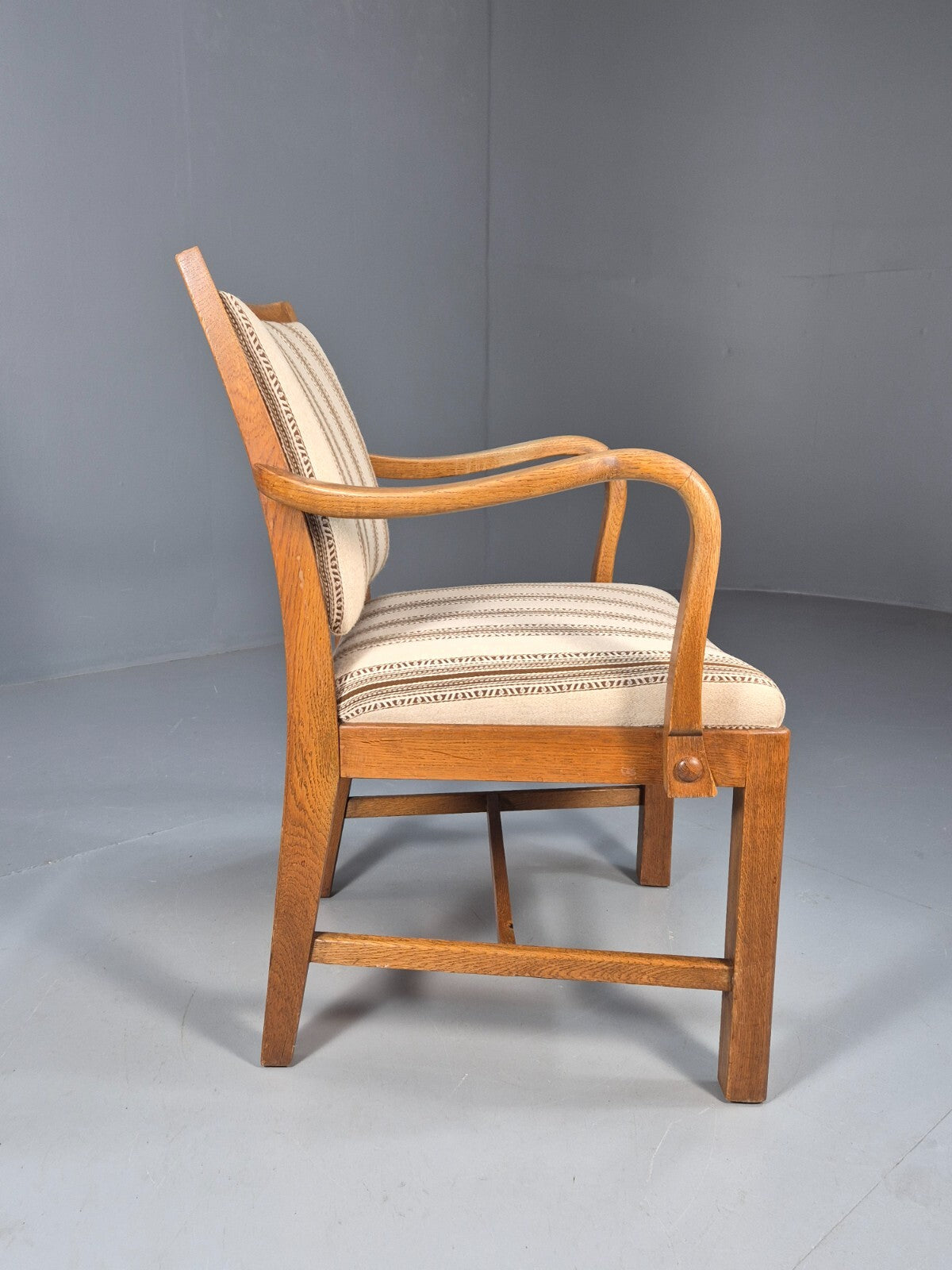 Art Deco Oak Elbow Chair 1930s Vintage Danish Design Striped Brown EB9661 VCLO - UKDK FURNITURE