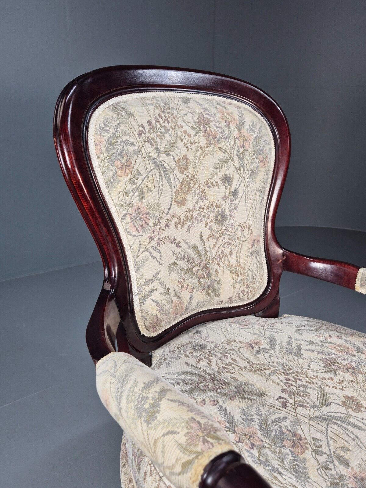 Vintrage Danish Lounge Chair Floral Cotton Antique French Style EB8927 VCLO - UKDK FURNITURE