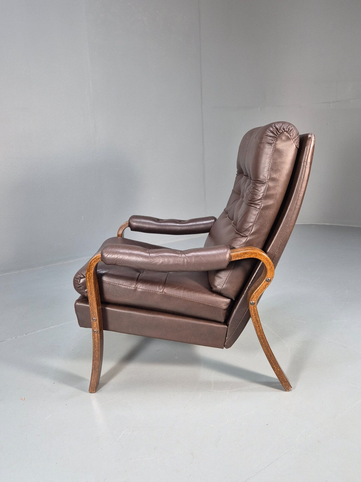 Vintage Danish Brown Leather and Vinyl Chair Bentwood Retro MCM EB9280 MNOR - UKDK FURNITURE