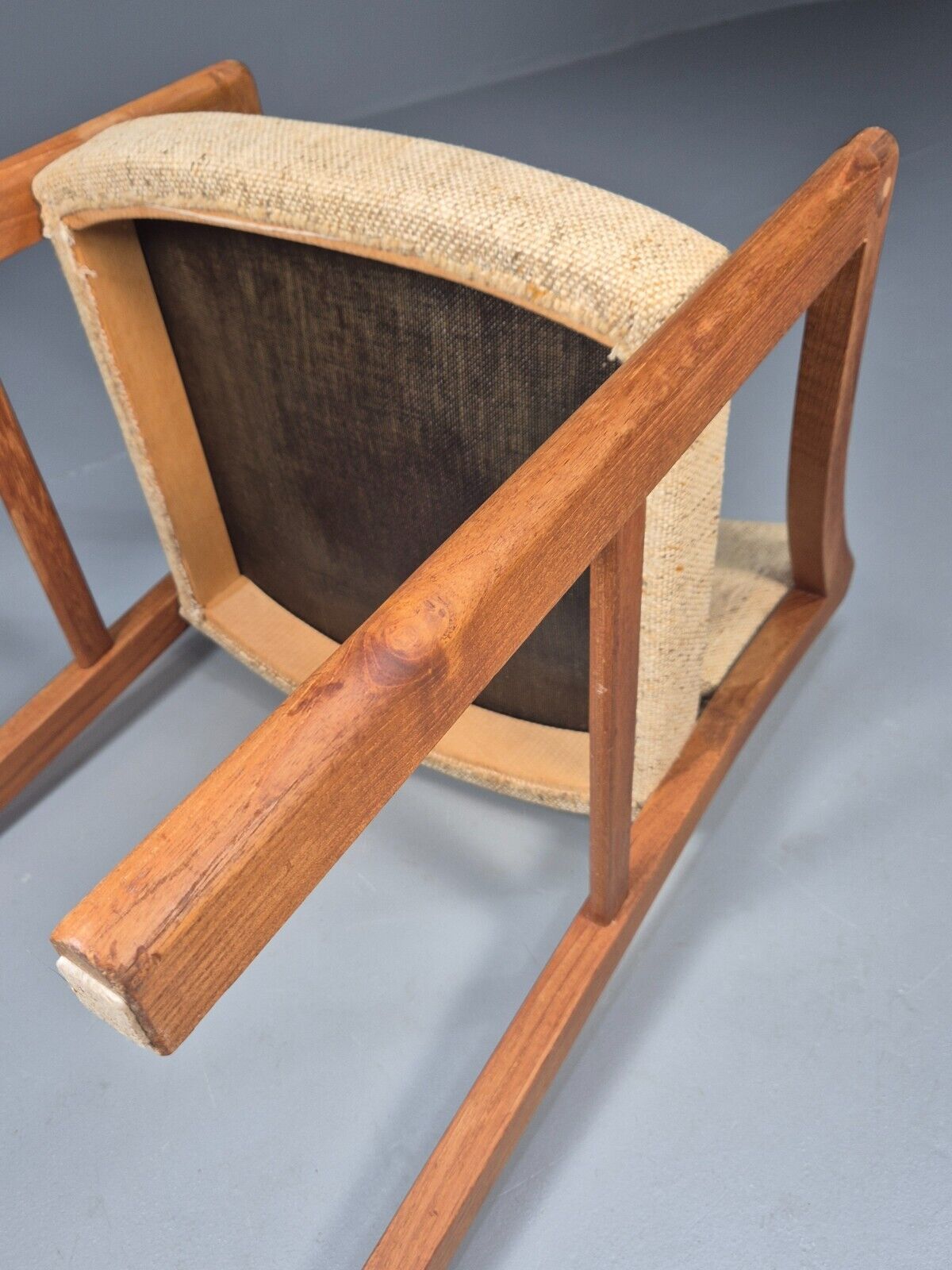Vintage Danish Elbow Chair Beige Wool Teak Retro MCM 1970s EB9156 MDIN - UKDK FURNITURE