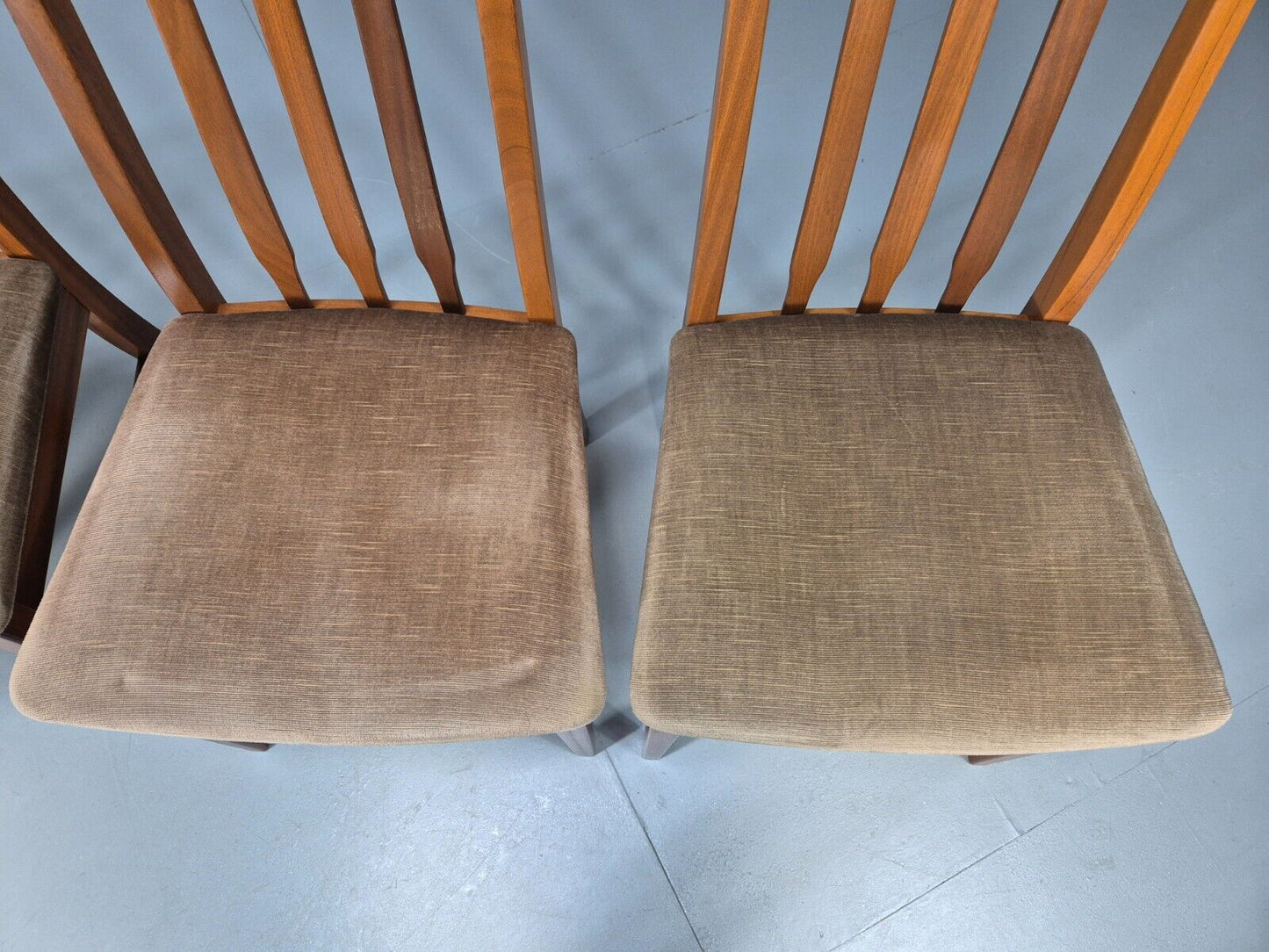 4 Vintage teak Dining Chairs High Back William Lawrence Brown Pads EB9392 MDIN - UKDK FURNITURE
