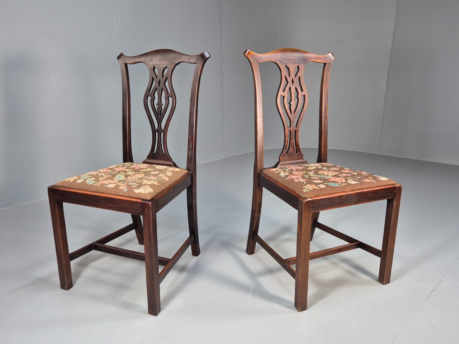 2 Antique Georgian Style Dining Chairs Mahogany Chippendale Style EB9147 VDIN - UKDK FURNITURE