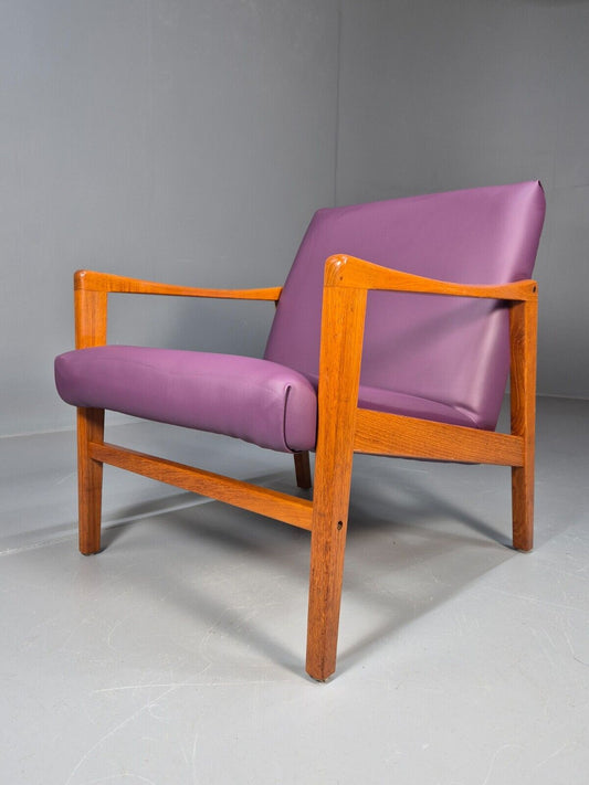 Vintage Danish Teak Lounge Chair Purple Faux Leather Retro 1960s MCM EB7718 MNOR - UKDK FURNITURE