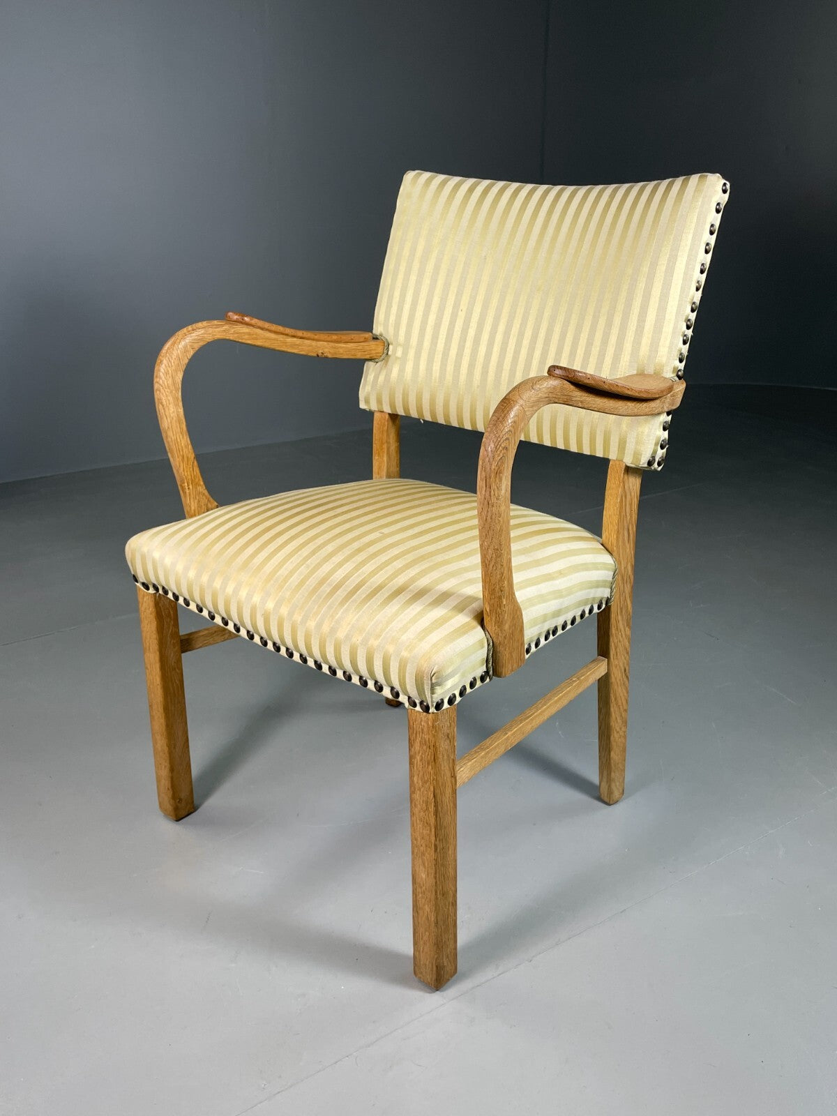 Vintage Danish Desk Chair Green Stripe Oak Frame 1950s Retro MCM EB6706 MDIN - UKDK FURNITURE