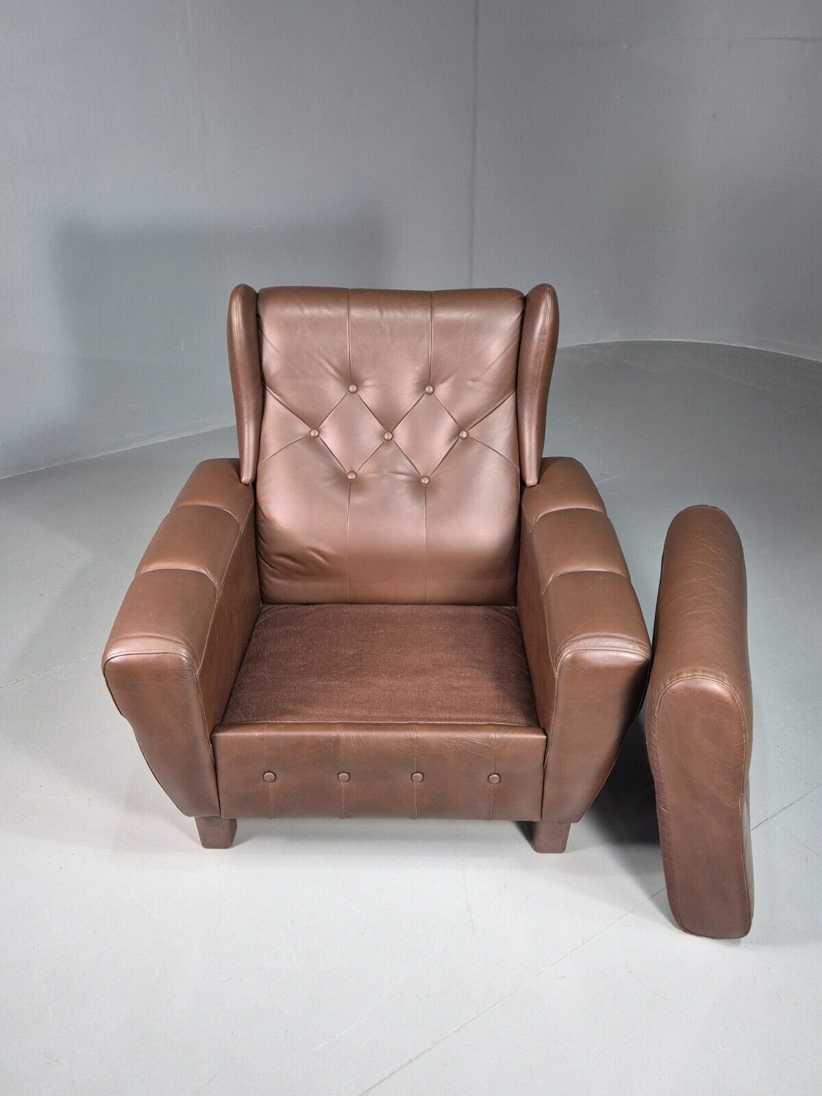 Vintage Danish Lounge Chair Brown LeatherWingback 1970s Retro MCM EB7815 MNOR - UKDK FURNITURE