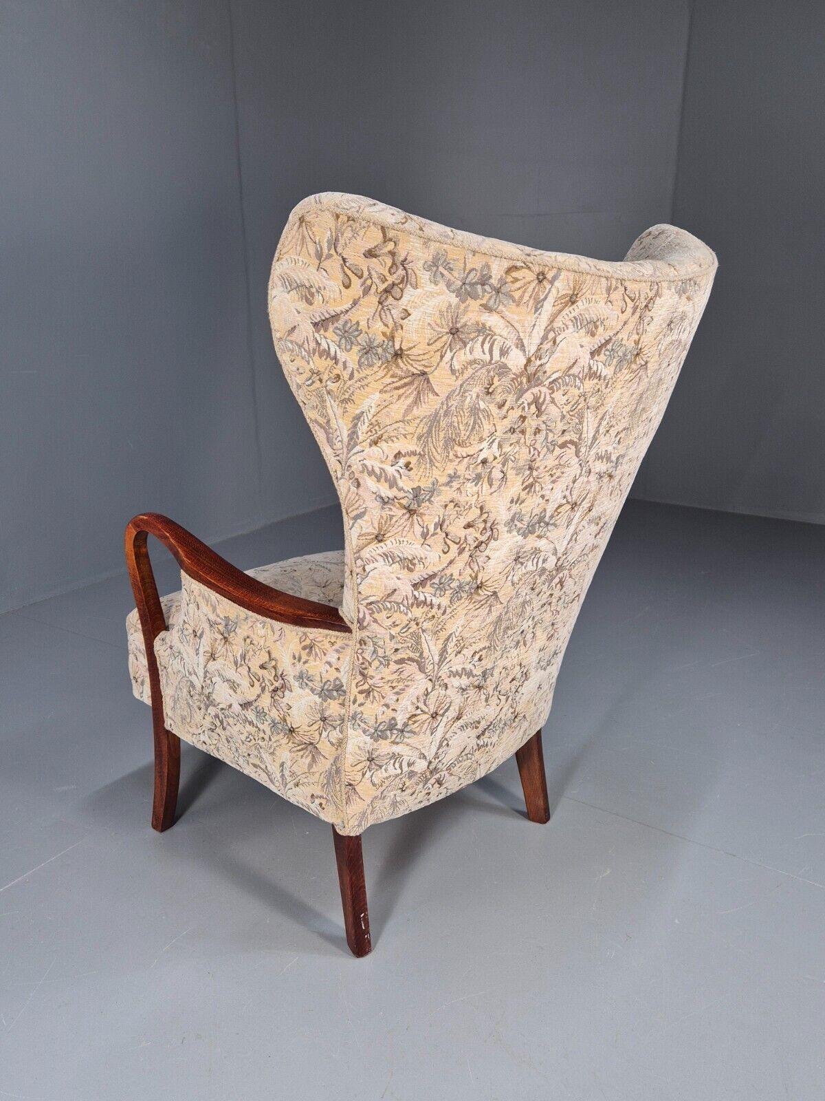 Vintage Danish Lounge Chair Floral Upholstery Beech Frame Retro MCM EB8935 MNOR - UKDK FURNITURE