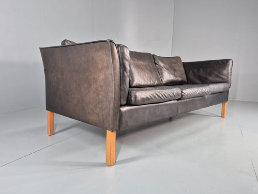 Vintage 3 Seat Sofa Danish Black Leather Vemb MCM Retro 1980s EB10478 M3SS1