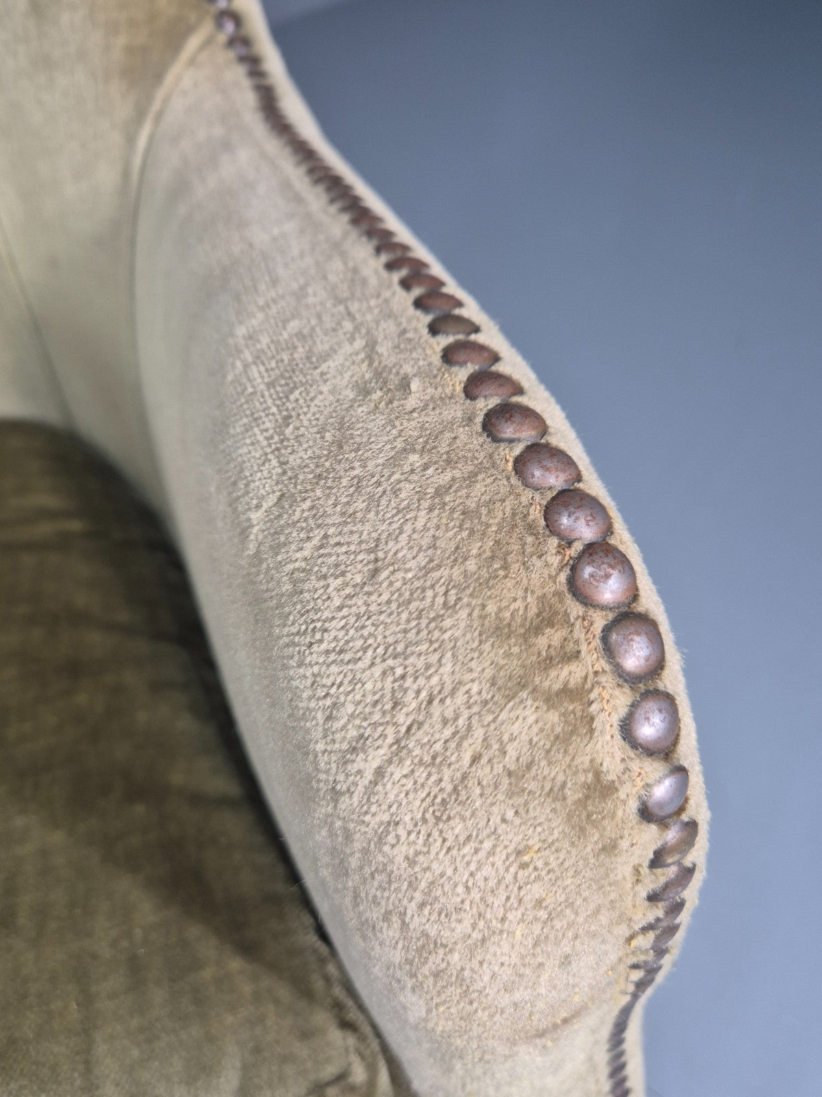 Danish Deco Lounge Chair 1930s Green Velour Stud Work Cabriole Leg EB11298 VCLO19