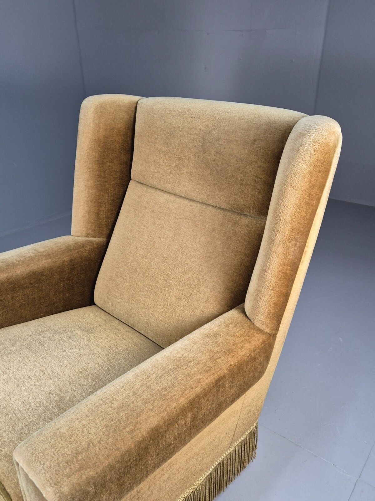 Vintage Danish Mid Century Lounge Chair Green Velour and Tassels MCM EB9041 MNOR - UKDK FURNITURE