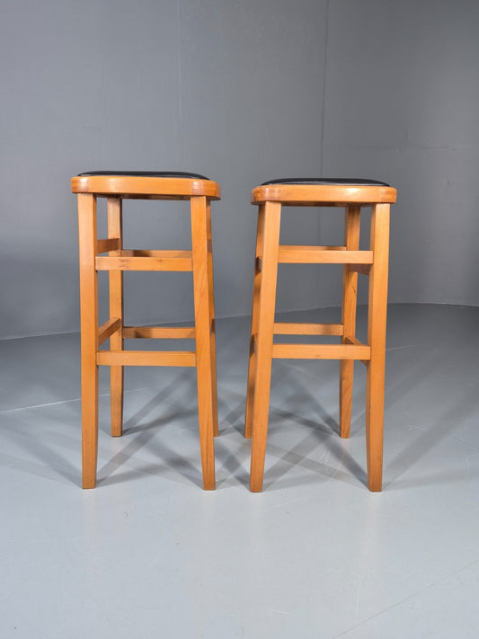 2 1960s Bar Stools Beech Frame Vinyl Tops Retro EB11435 MDIN1