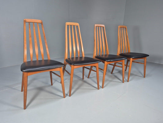 4 Vintage Danish Dining Chairs Black Vinyl Teak Frame Koefoed Retro EB8910 MDIN - UKDK FURNITURE