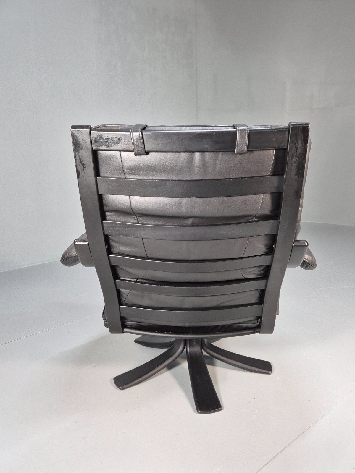 Vintage Danish Swivel Chair Black Leather Retro Seating EB8882 MSWI - UKDK FURNITURE