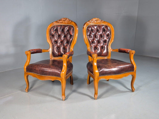 2 Vintage Lounge Chairs Leather Upholstery French Style 1970s EB8191 VCAR - UKDK FURNITURE