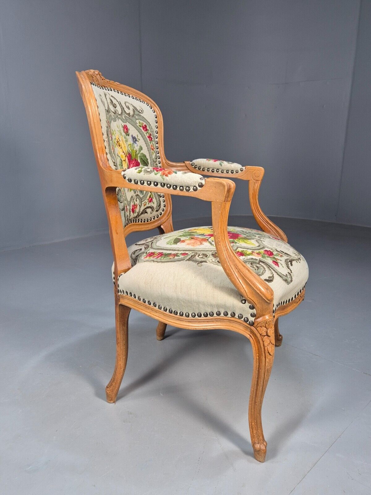 Vintage Danish Fauteuil Chair Embroidery French Antique Style 1963 EB8082 VCAR - UKDK FURNITURE