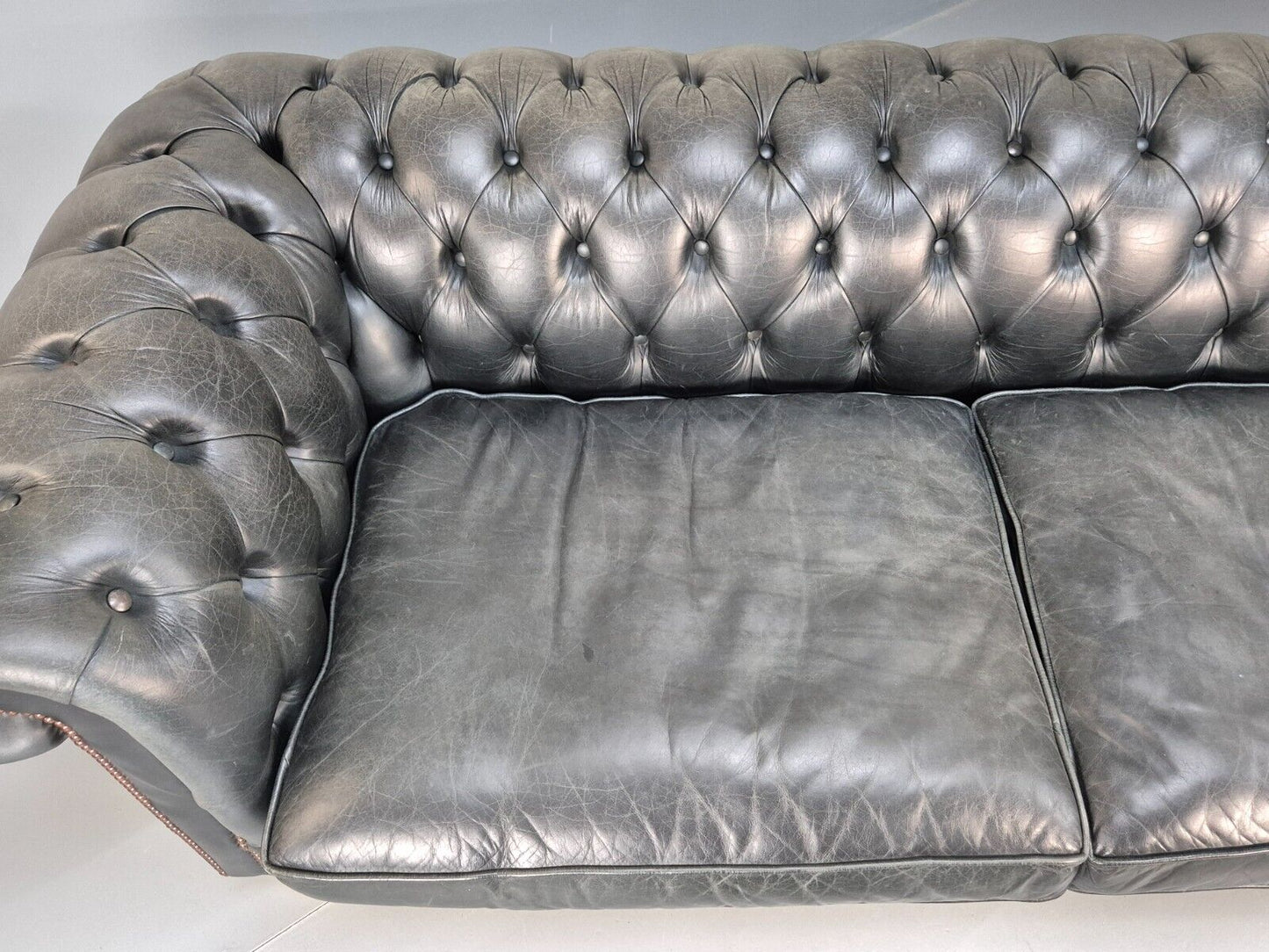 A Vintage Chesterfield Faded Black Leather 3 Seat Quality Build EB9161 VCHE - UKDK FURNITURE