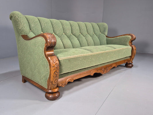 Vintage Danish Art Deco Sofa Oak Frame Green Moquette 1940s Antique EB8953 V3SS - UKDK FURNITURE
