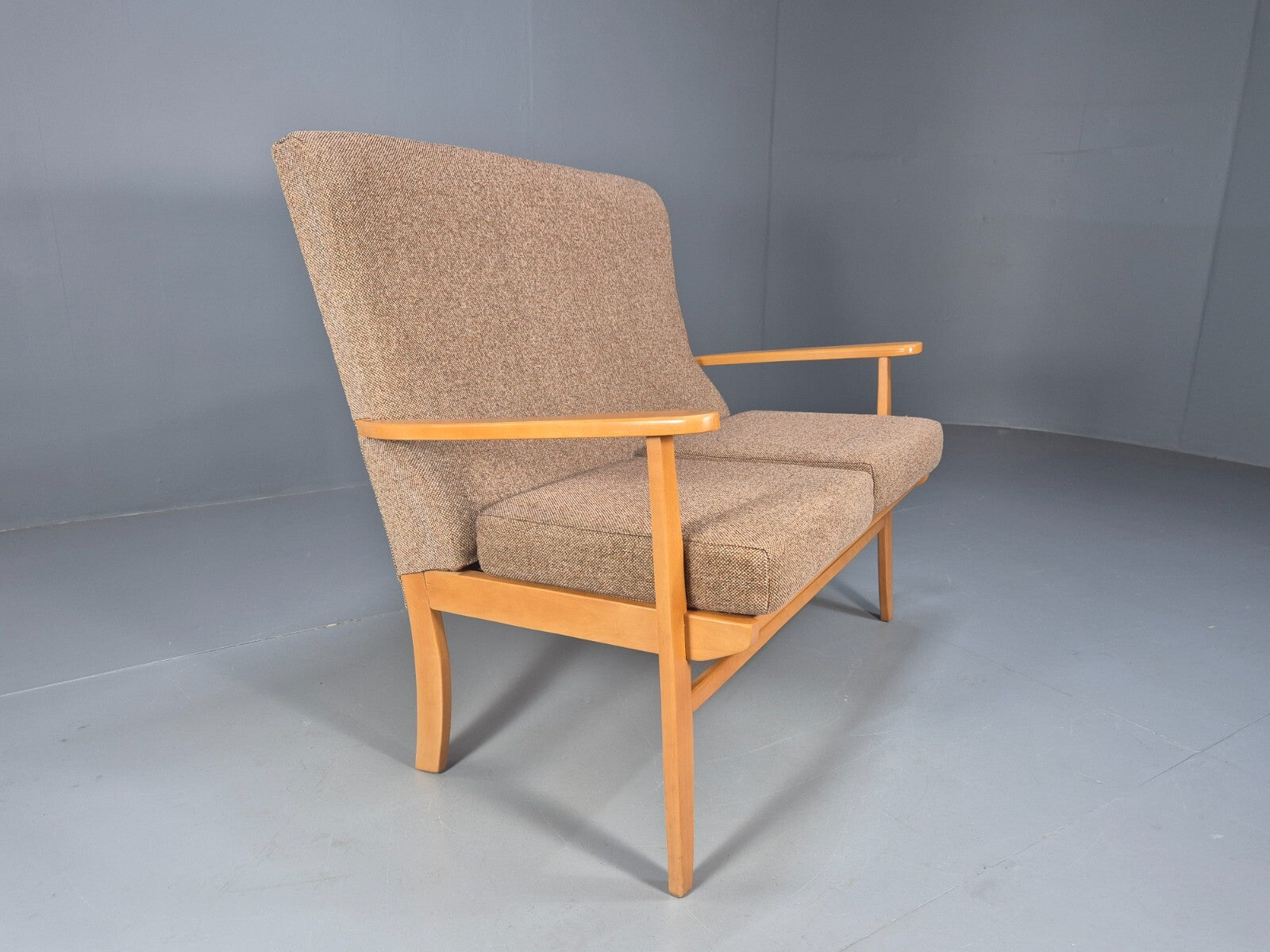 Vintage 2 Seater Sofa Beige Fabric Beech Frame Danish Design EB9490 M2SS - UKDK FURNITURE