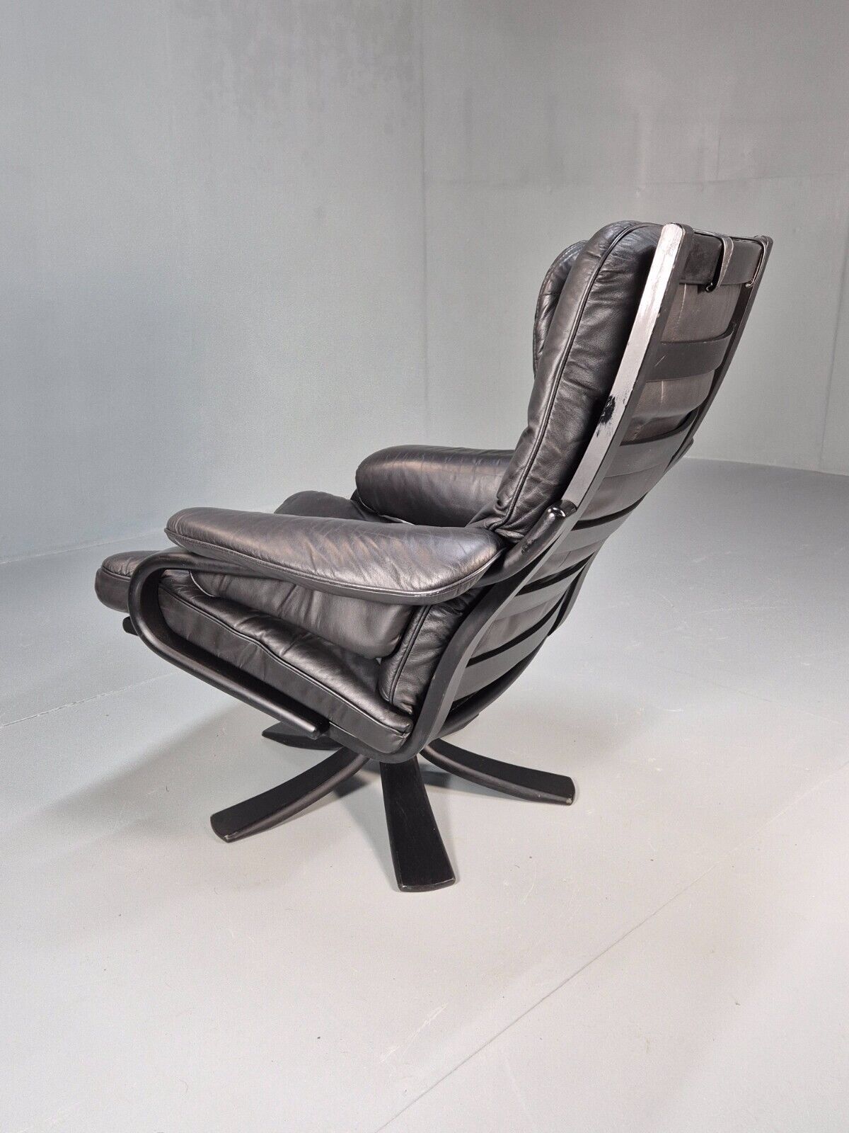 Vintage Danish Swivel Chair Black Leather Retro Seating EB8882 MSWI - UKDK FURNITURE
