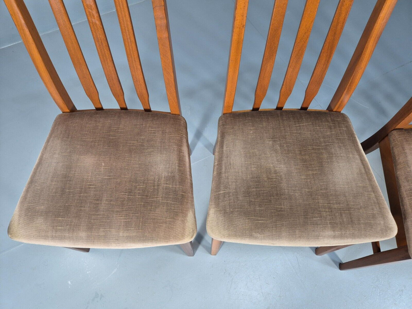 4 Vintage teak Dining Chairs High Back William Lawrence Brown Pads EB9392 MDIN - UKDK FURNITURE