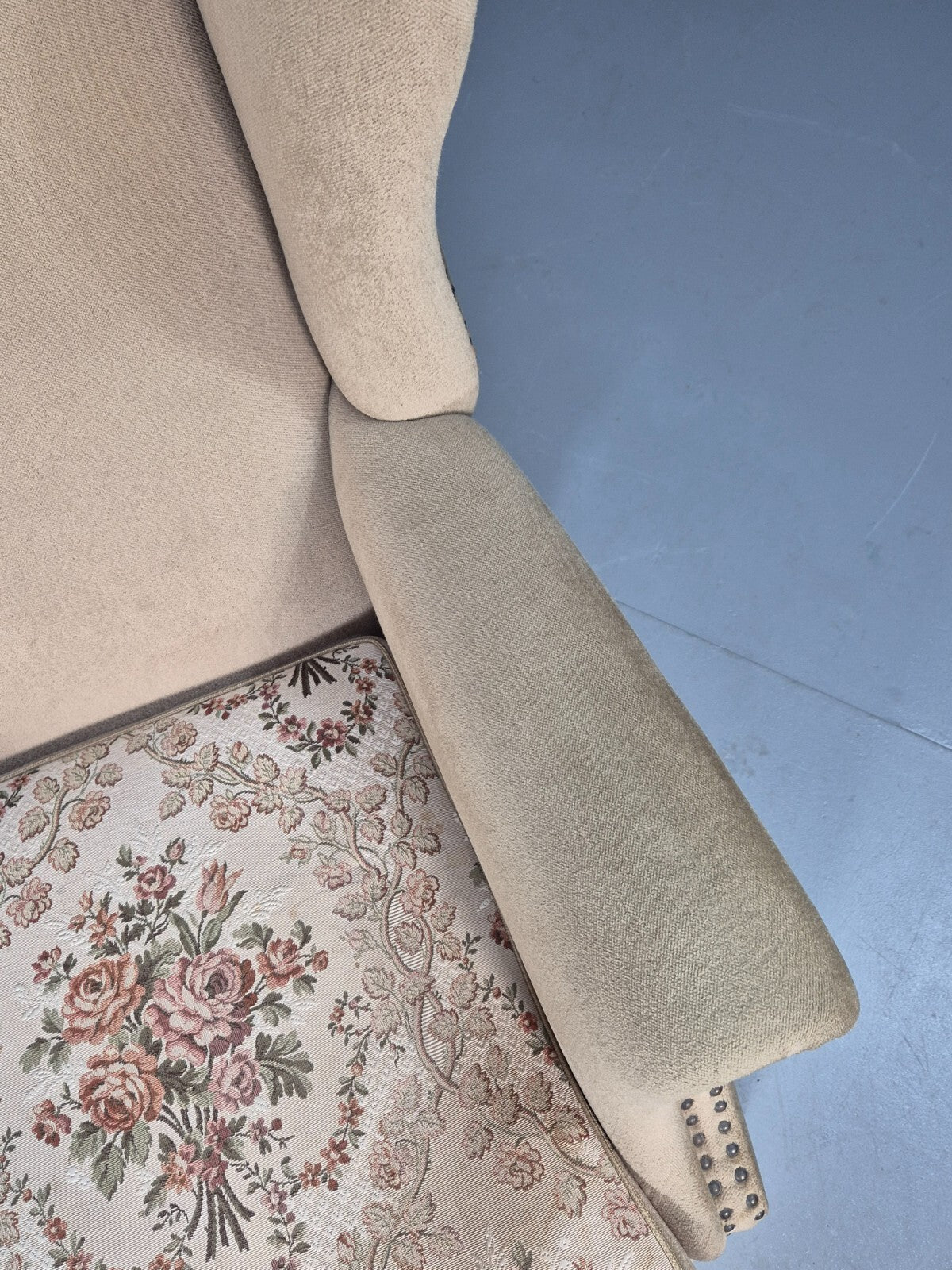 Vintage Danish Wing Back Lounge Chair 1950s Retro Tassels and Floral EB9013 VCLO - UKDK FURNITURE