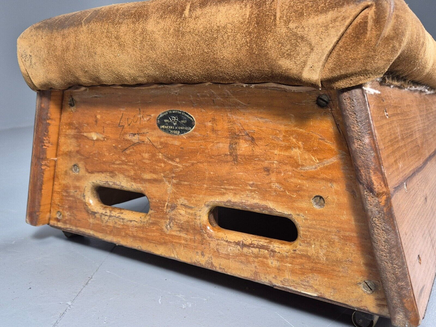 Vintage Gym Equipment Bech wood and Suede Pommel Horse Coffee Table EB8861 VWOO - UKDK FURNITURE