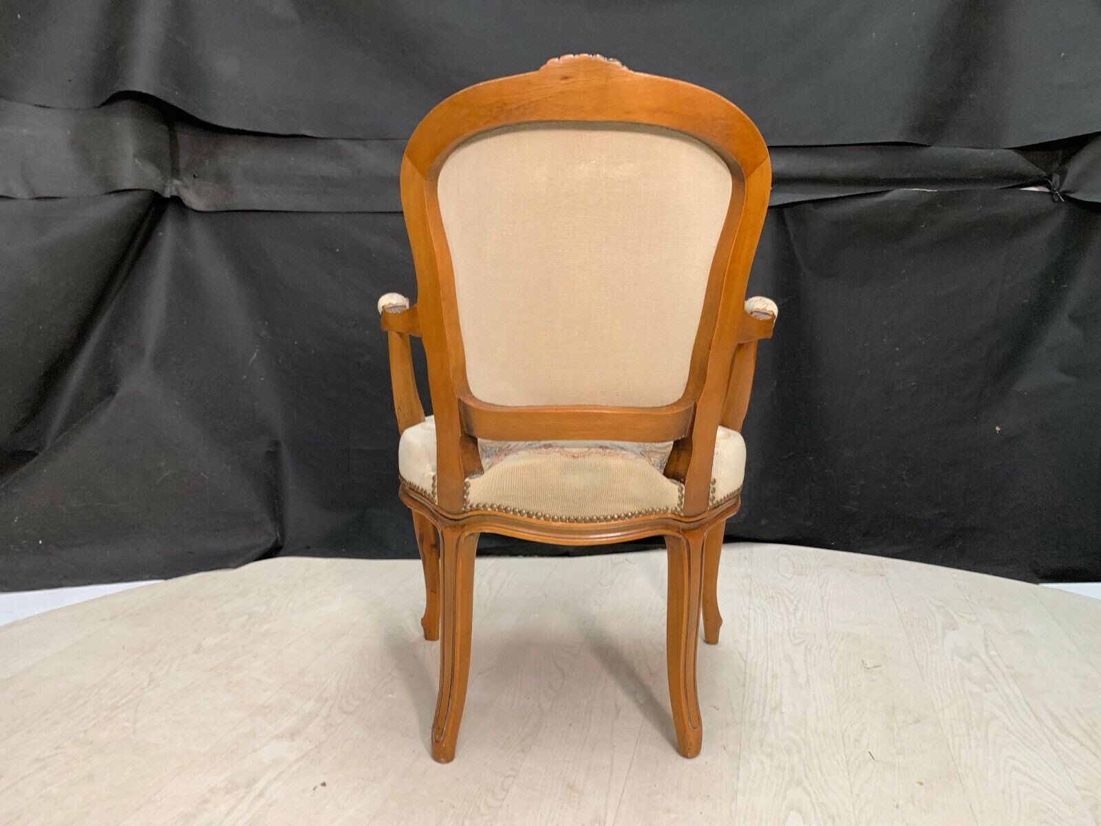 Danish Carved Beech & Tapestry Style Cream Wool Chair Vintage EB2516 VCAR - UKDK FURNITURE