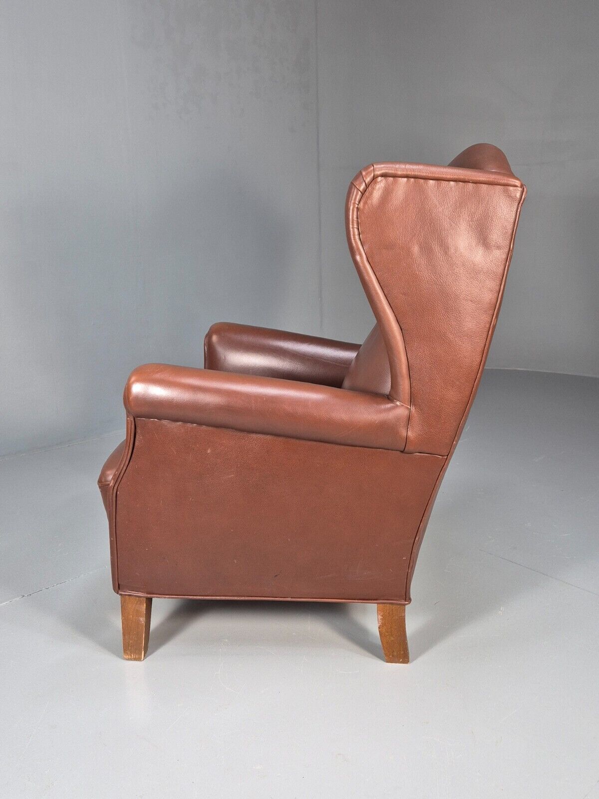 Vintage Danish Wingback Armchair Brown Leather Button Detail EB8782 VLEA - UKDK FURNITURE