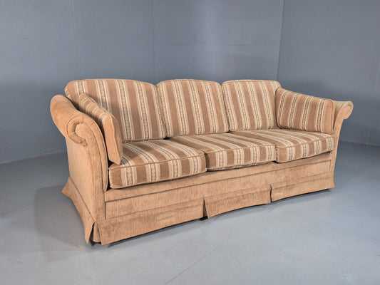 Modern Danish 3 Seat Sofa Beige Brown Striped Cotton Fabric Beech EB8026 M3SS - UKDK FURNITURE