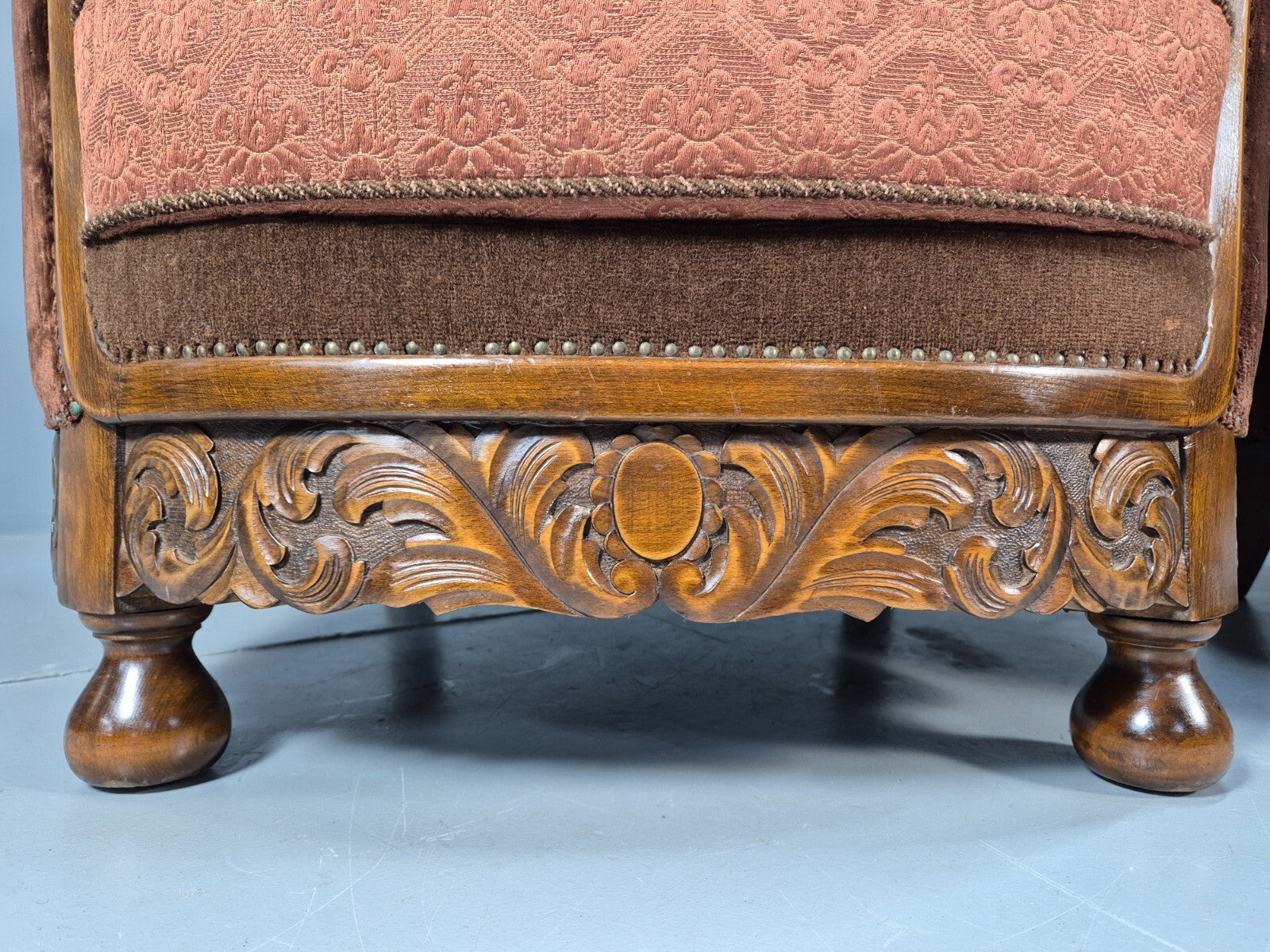 2 Vintage Art Deco Danish Tub Lounge Chairs Damask and Velvet 1940s EB9004 VCLO - UKDK FURNITURE