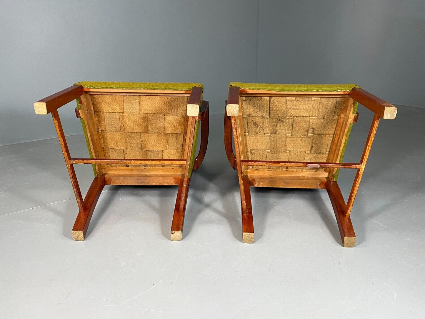 EB6737 2 Vintage Danish Elbow Chairs Green Beechwood Retro MCM MDIN - UKDK FURNITURE