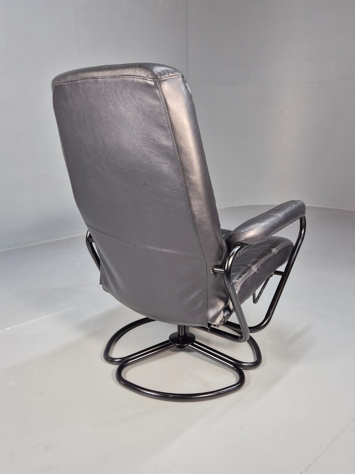 Vintage Danish Black Leather Vinyl Swivel Recline Chair 1980s Retro EB9311 MSWI - UKDK FURNITURE