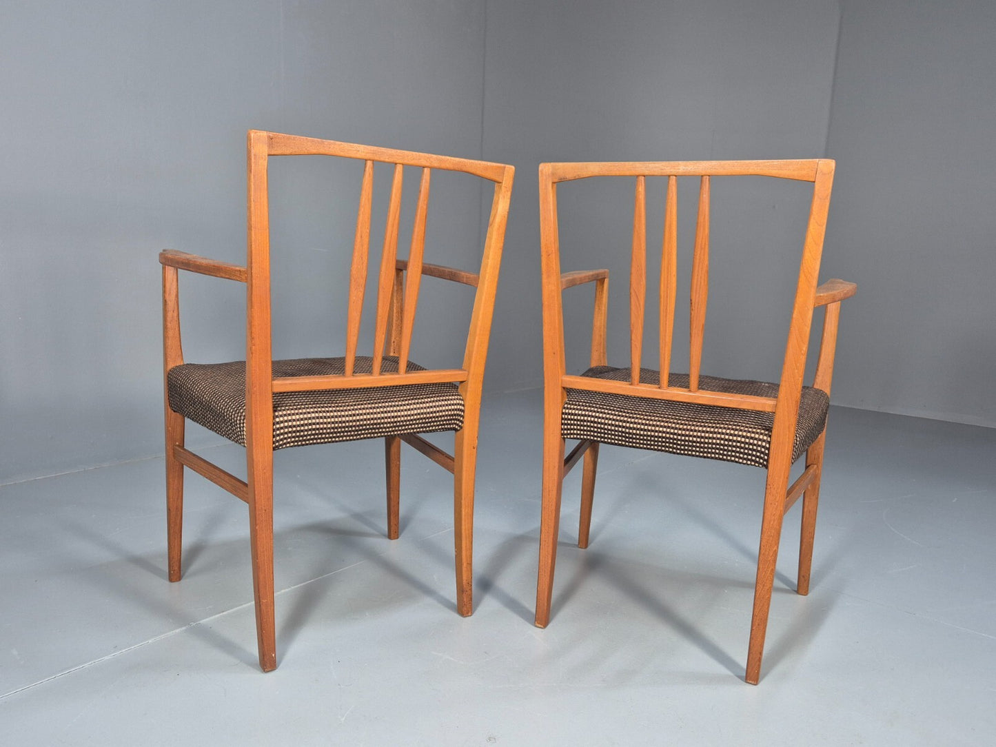 2 Gordon Russell Carver Dining Chairs Teak Green and Cream Wool MCM EB9748 MDIN - UKDK FURNITURE
