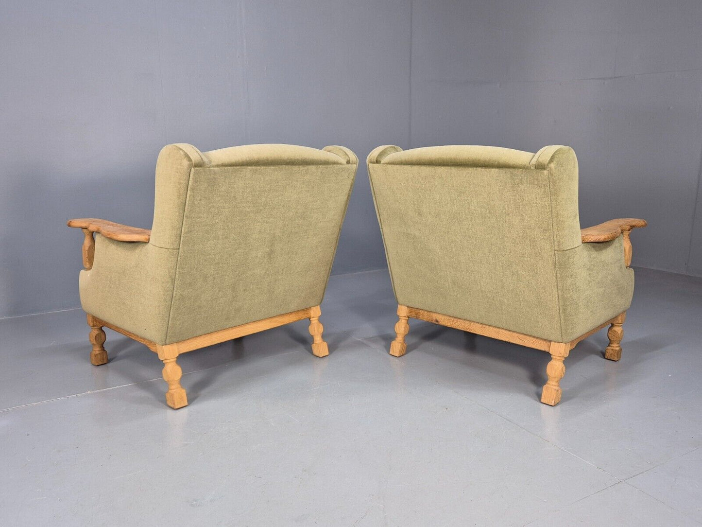 2 Vintage Danish Lounge Chairs Green Oak Frame Kjearnulf Retro 1970s EB8279 MNOR - UKDK FURNITURE