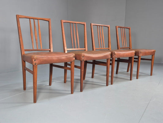 4 Gordon Russell Teak Dining Chairs Brown Vinyl 1960s Retro MCM EB9681 MDIN - UKDK FURNITURE