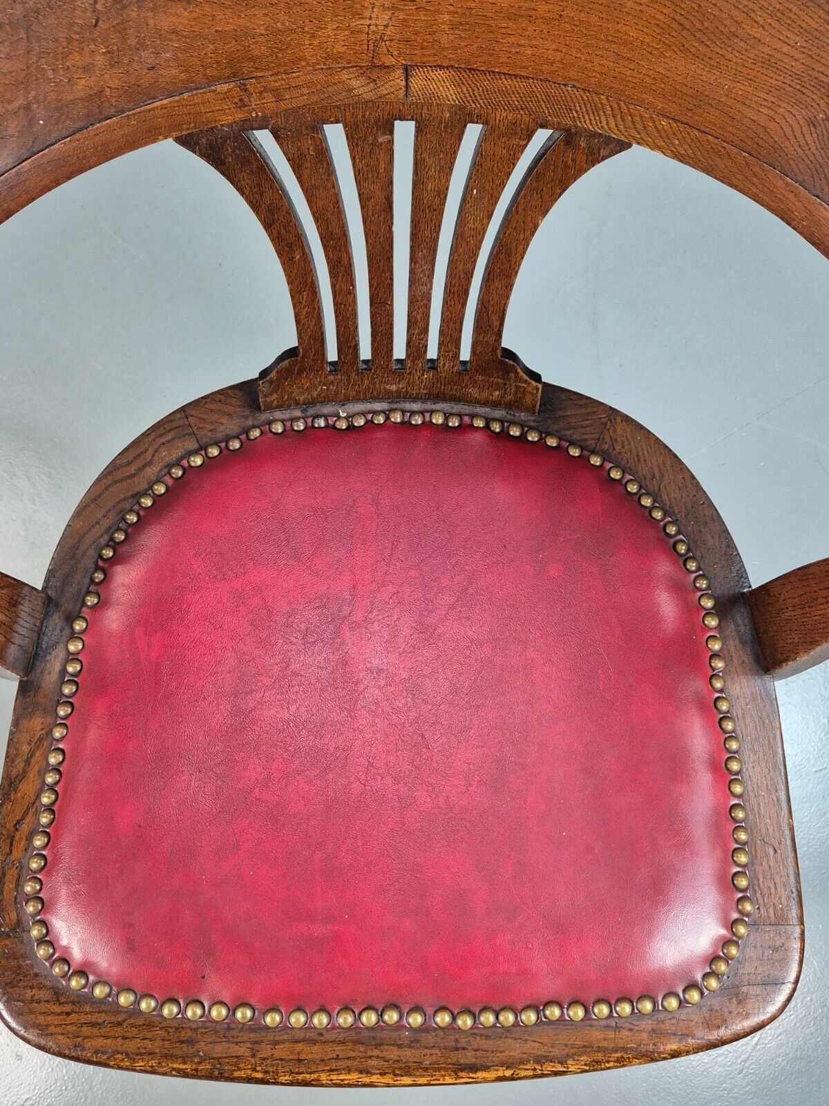 Vintage Elbow Chair Red Leatherette Oak Frame 1950s EB7871a VDIN - UKDK FURNITURE