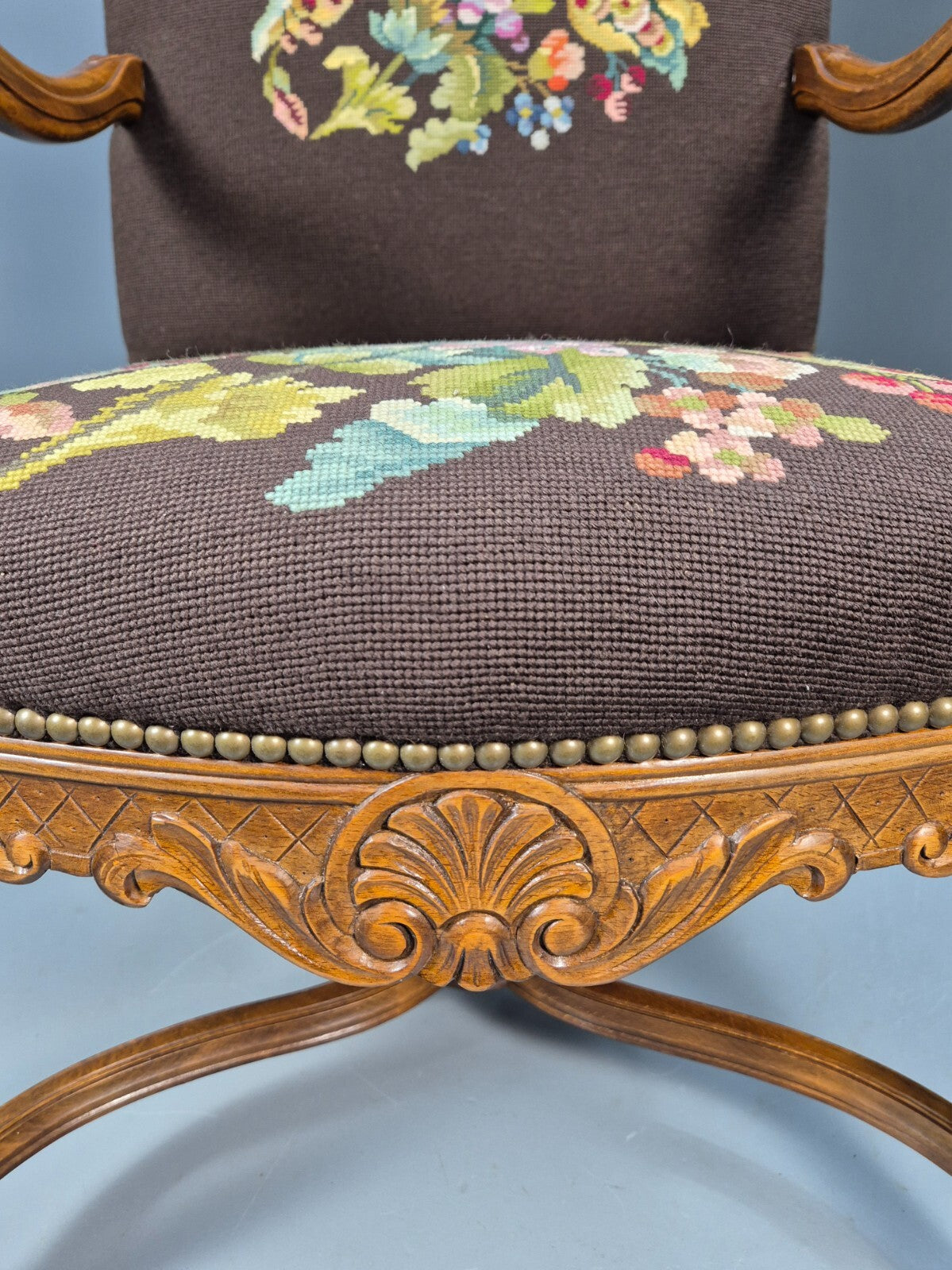 Vintage Danish Lounge Brown Floral Oak 17th Century Style EB8996 VCLO - UKDK FURNITURE