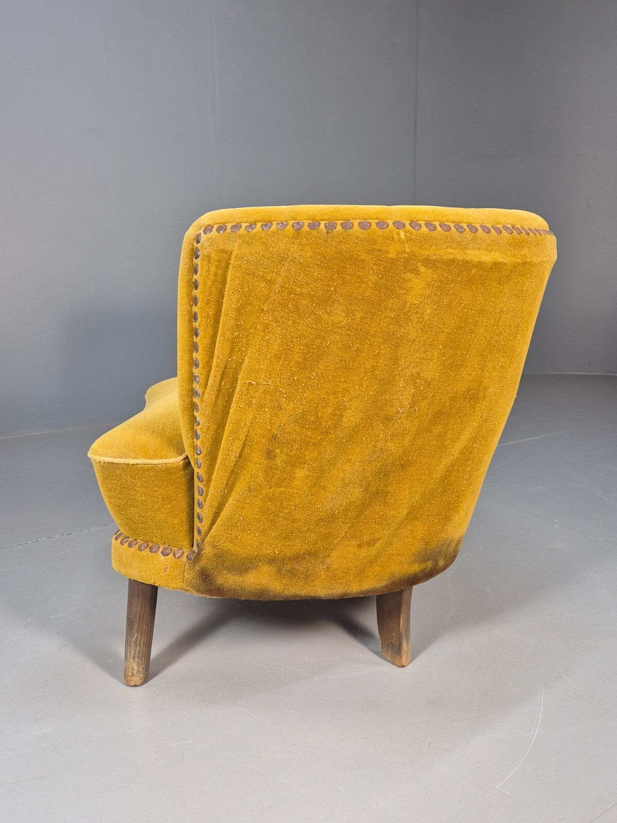Vintage Danish Art Deco Tub Chair Mustard Velour Shell Back 1940s EB9014 VCLO - UKDK FURNITURE