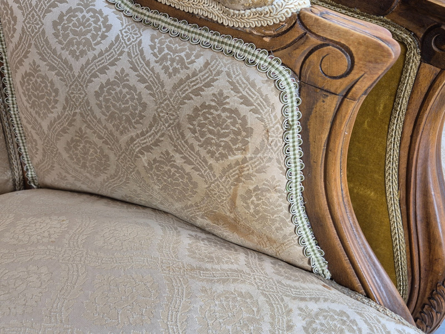 High and Low Back Danish Antique Rococo Style Lounge Chairs Damask EB9036 VCLO - UKDK FURNITURE