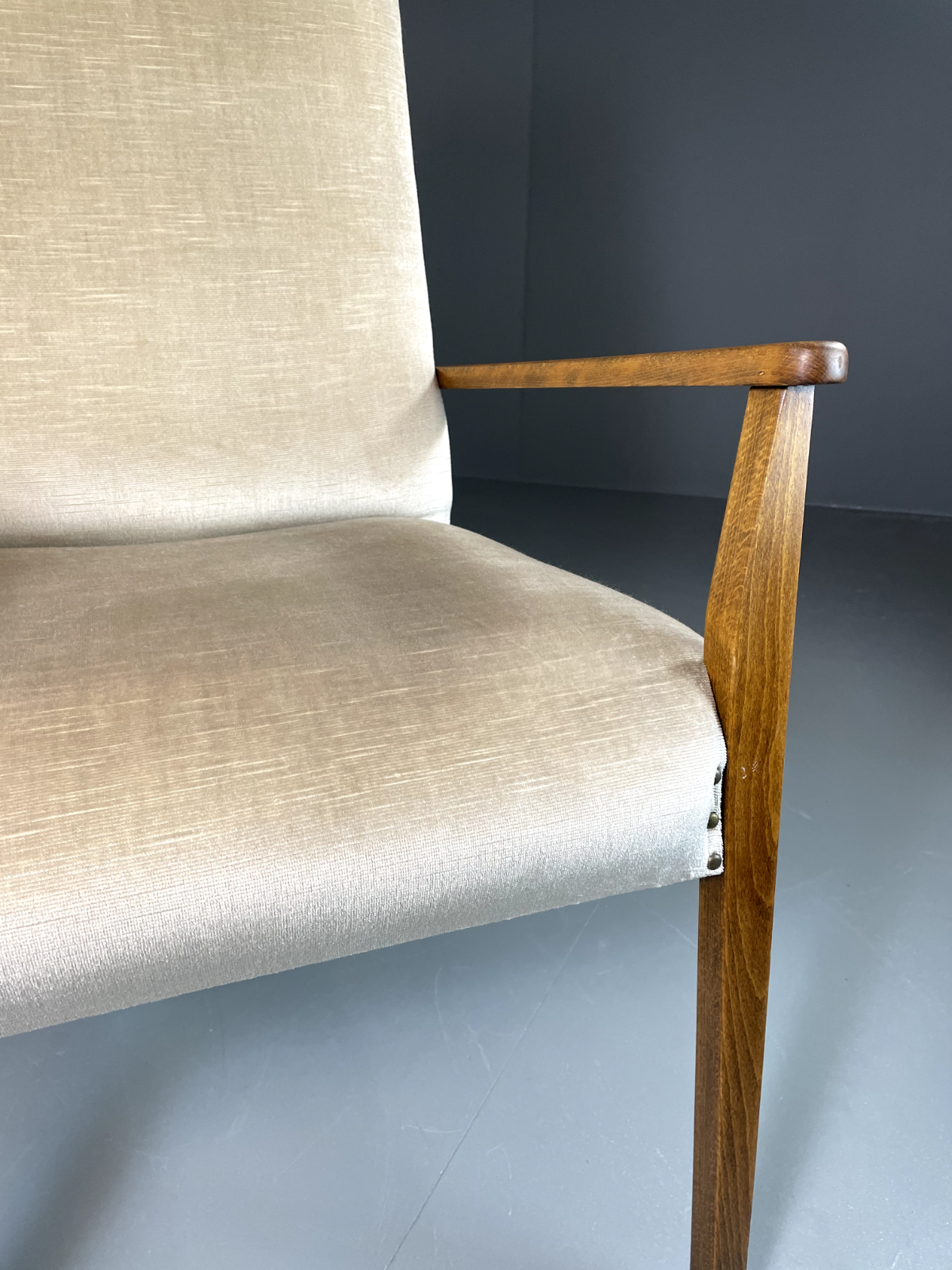 EB6009 Vintage Danish Highback Armchair Cream Velour Studded Seating VCLO - UKDK FURNITURE